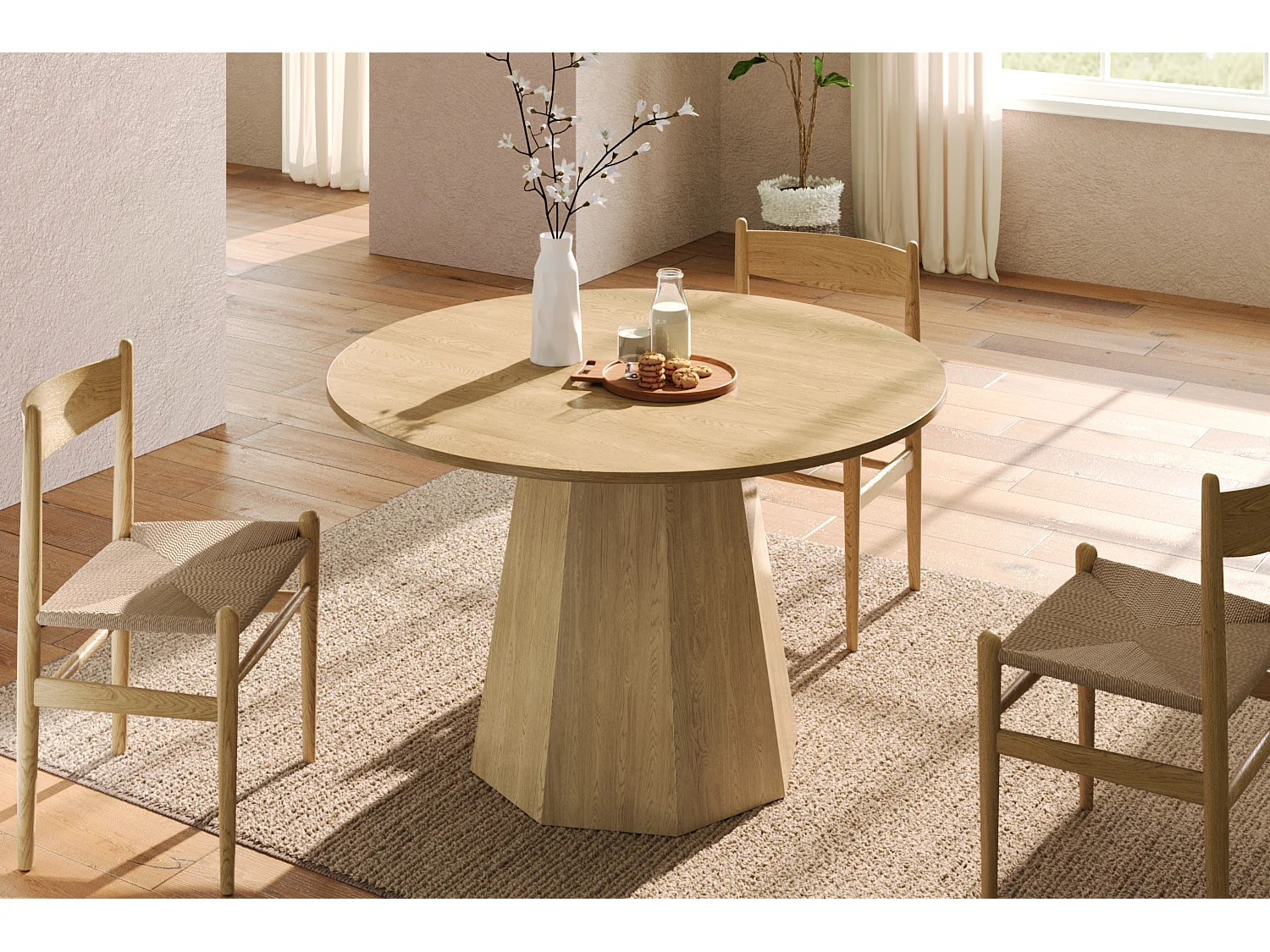 Ronde eettafel - voor 4 tot 6 personen - 120 x 120 x 75 cm - minimalistische Scandinavische stijl - MDF - naturel