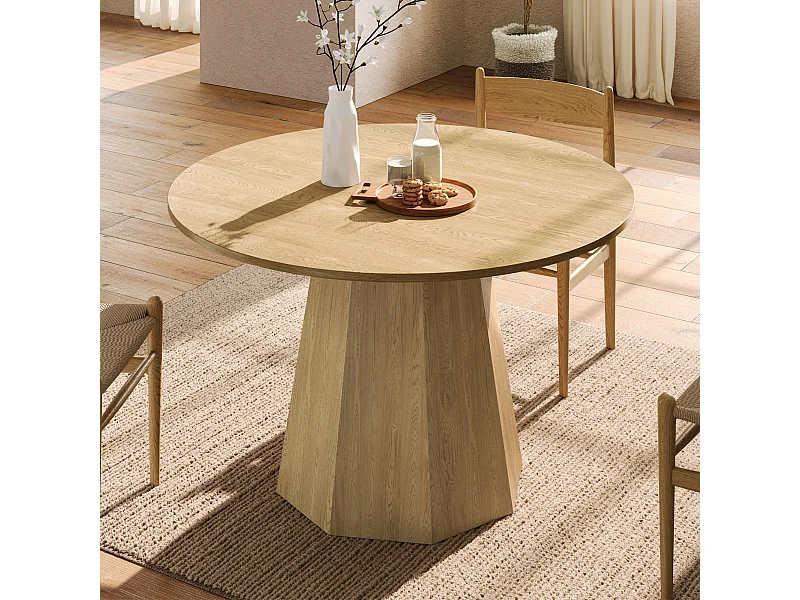 Ronde eettafel - voor 4 tot 6 personen - 120 x 120 x 75 cm - minimalistische Scandinavische stijl - MDF - naturel