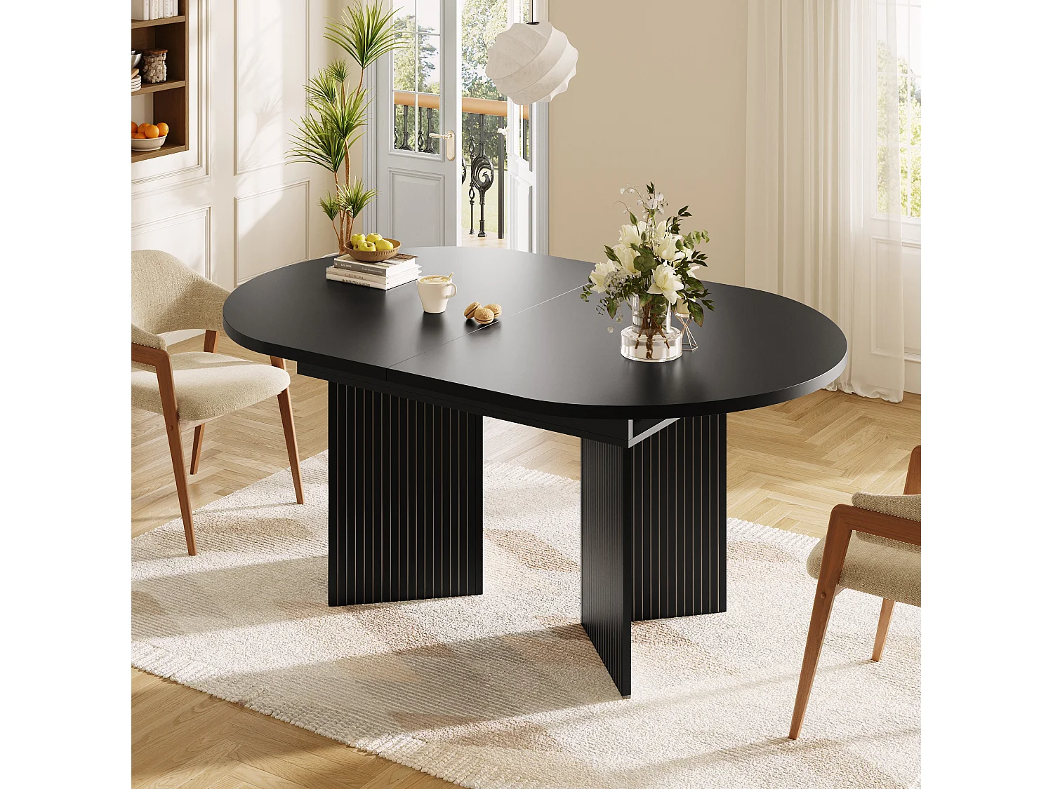 Uitschuifbare eettafel - 120/160 x 80 x 75 cm - voor 4 tot 6 personen - minimalistische stijl - met opbergruimte - MDF - zwart