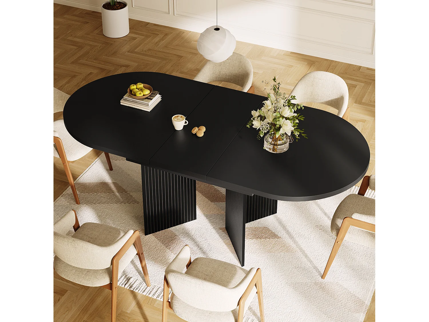 Uitschuifbare eettafel - 120/160 x 80 x 75 cm - voor 4 tot 6 personen - minimalistische stijl - met opbergruimte - MDF - zwart