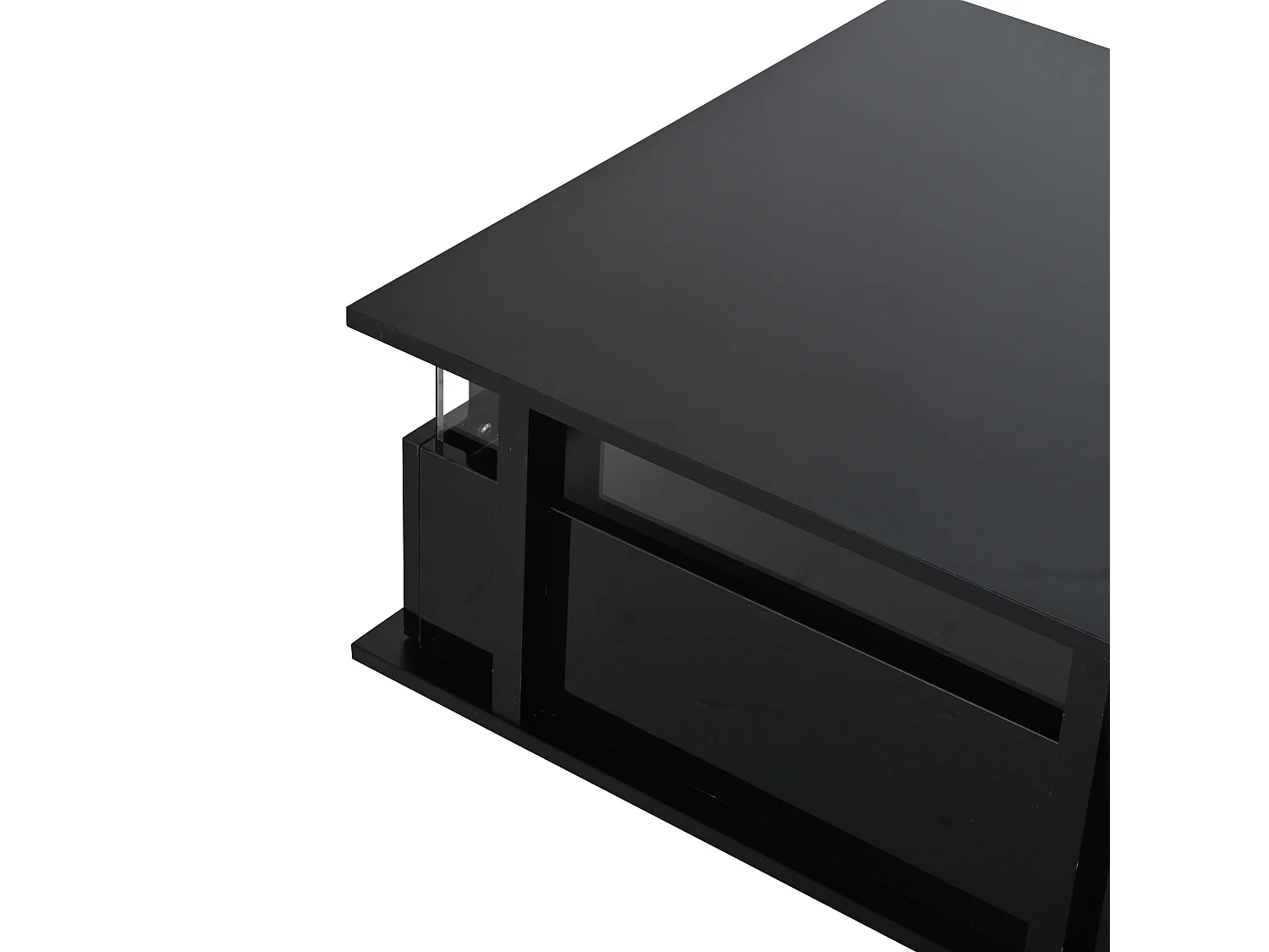 Table basse laquée brillante - 70 x 70 x 35 cm - avec 2 tiroirs + Leds + séparateur en acrylique transparent - aggloméré - noir