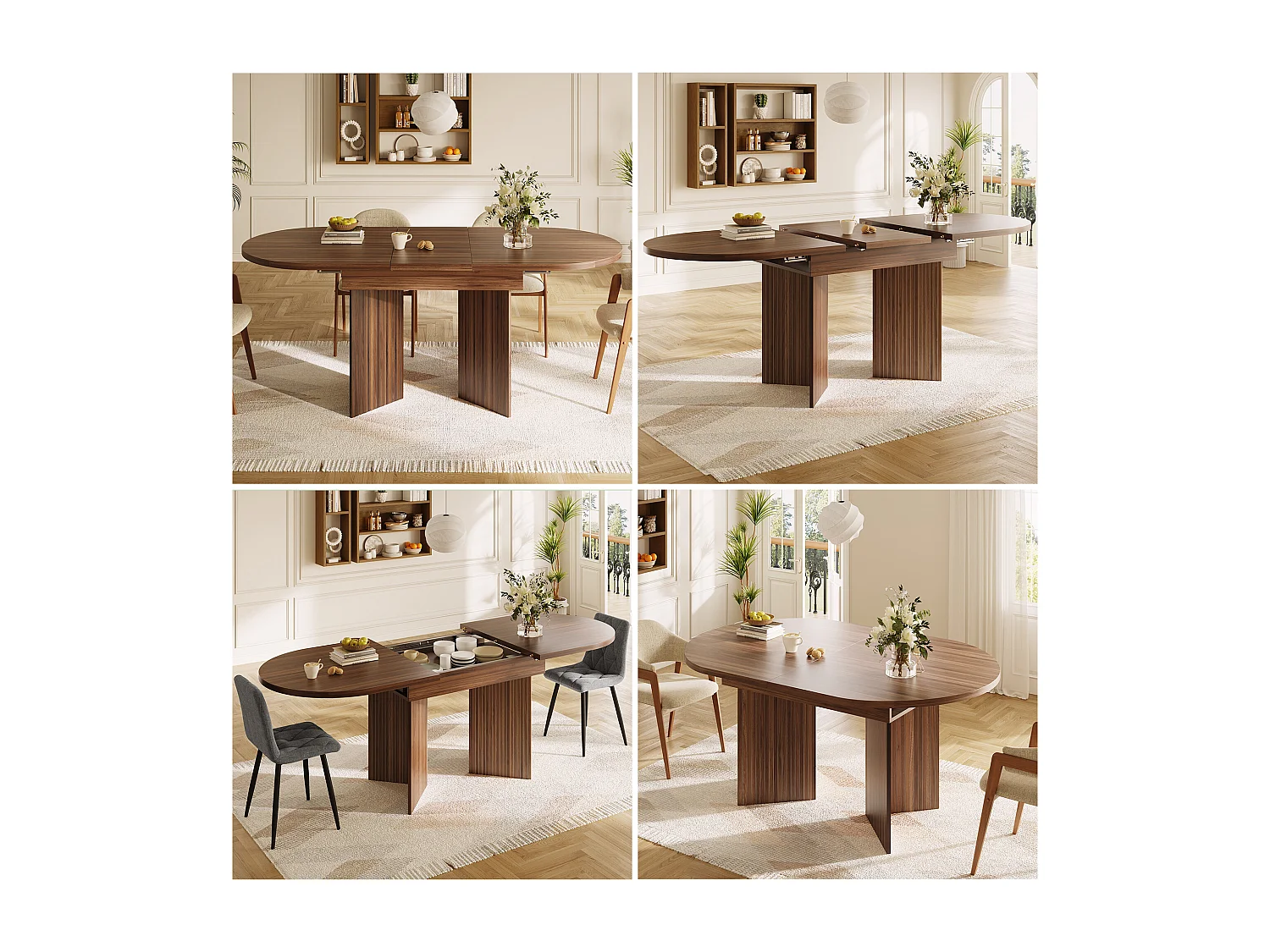 Uitschuifbare eettafel - 120/160 x 80 x 75 cm - voor 4 tot 6 personen - eenvoudige stijl - met opbergruimte - MDF - bruin