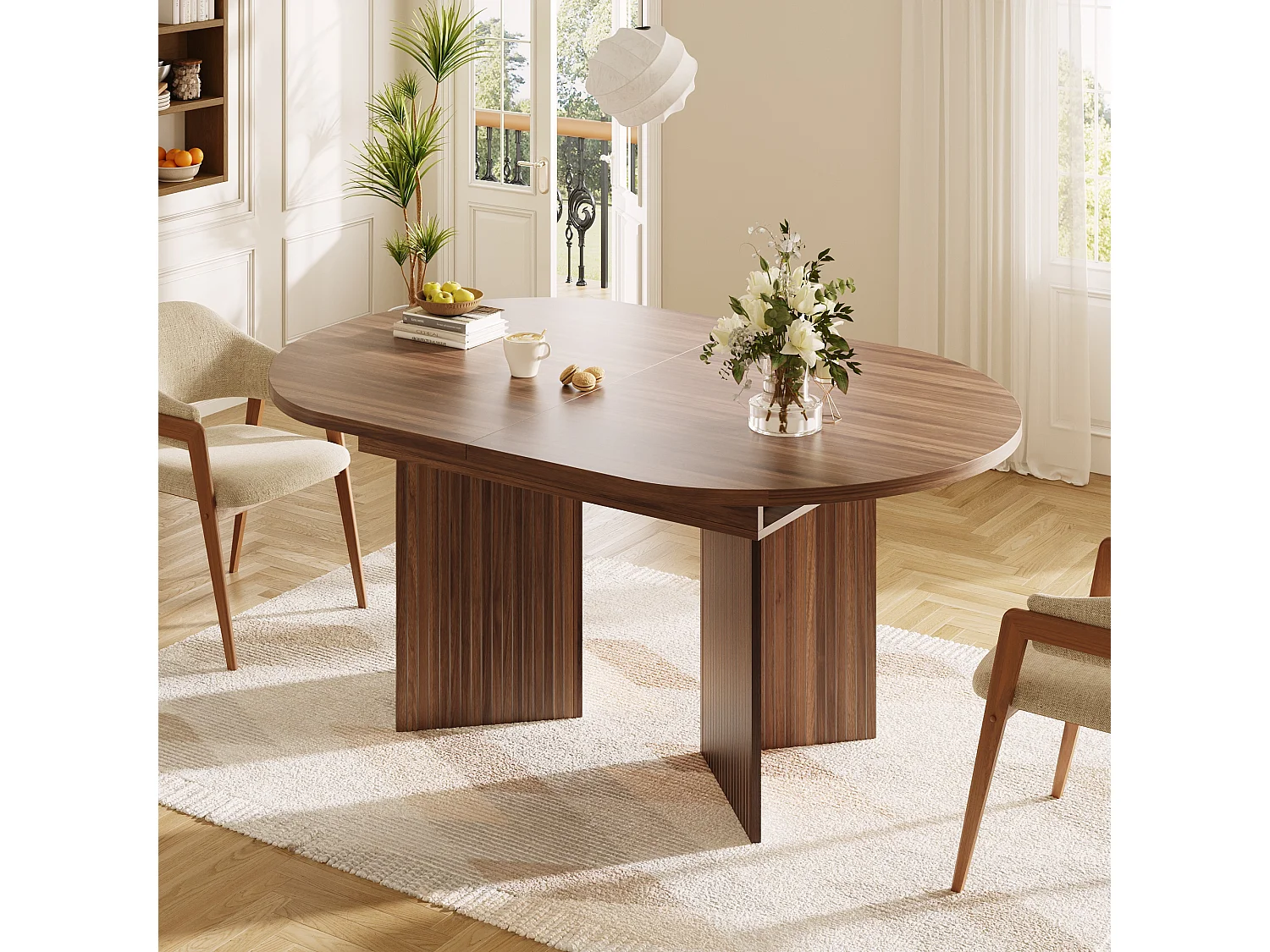 Uitschuifbare eettafel - 120/160 x 80 x 75 cm - voor 4 tot 6 personen - eenvoudige stijl - met opbergruimte - MDF - bruin