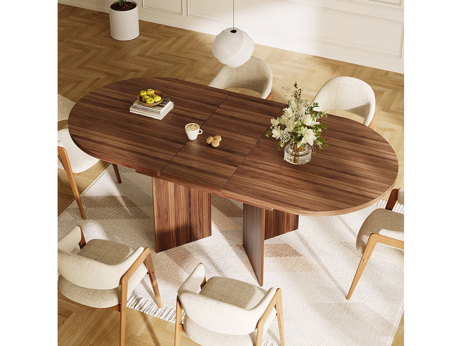 Uitschuifbare eettafel - 120/160 x 80 x 75 cm - voor 4 tot 6 personen - eenvoudige stijl - met opbergruimte - MDF - bruin