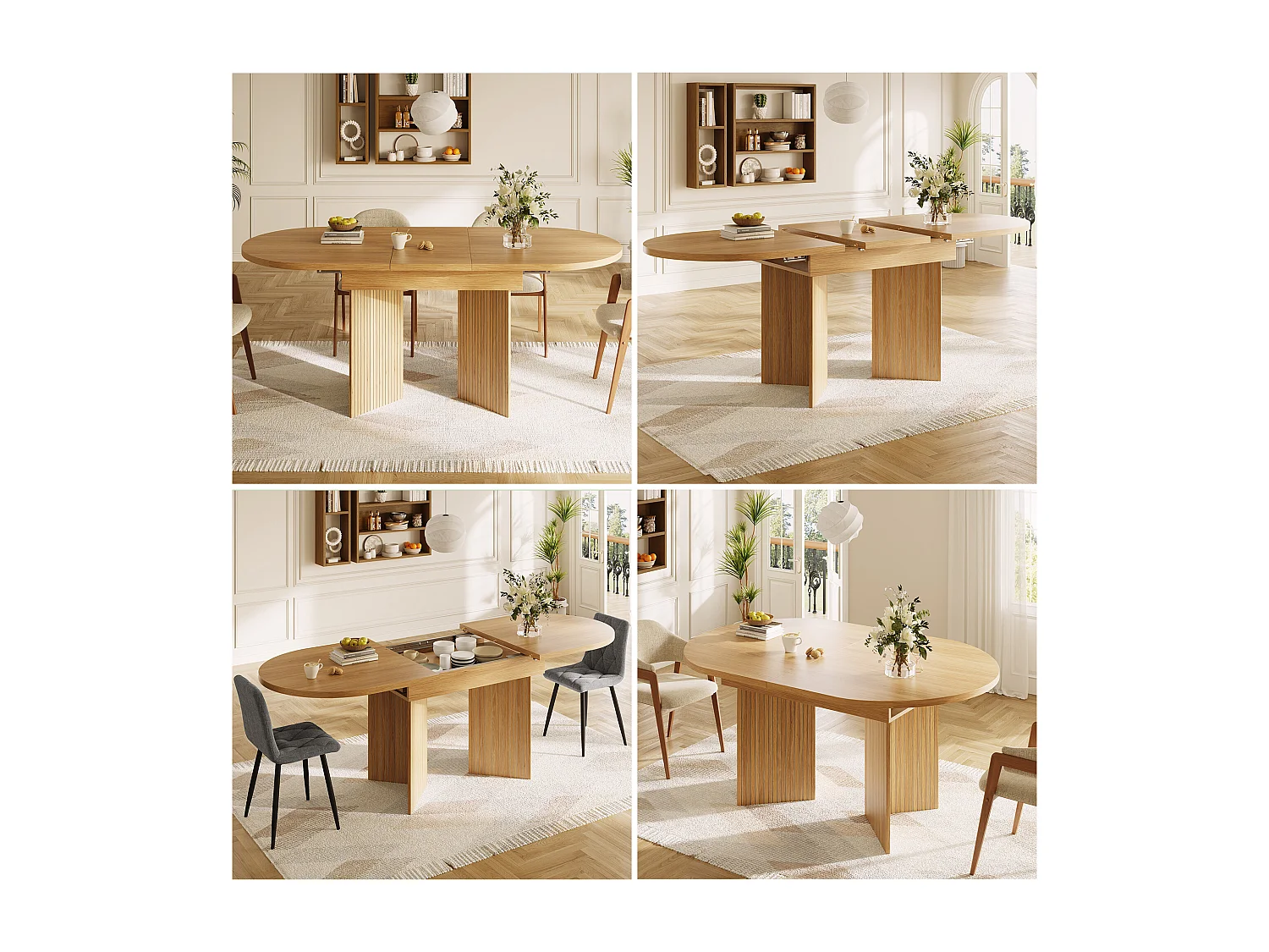 Uitschuifbare eettafel - 120/160 x 80 x 75 cm - voor 4 tot 6 personen - minimalistische stijl - met opbergruimte - MDF - naturel