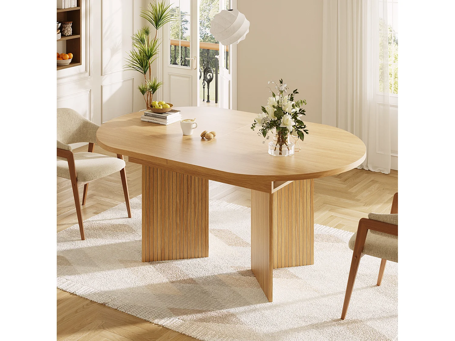 Uitschuifbare eettafel - 120/160 x 80 x 75 cm - voor 4 tot 6 personen - minimalistische stijl - met opbergruimte - MDF - naturel