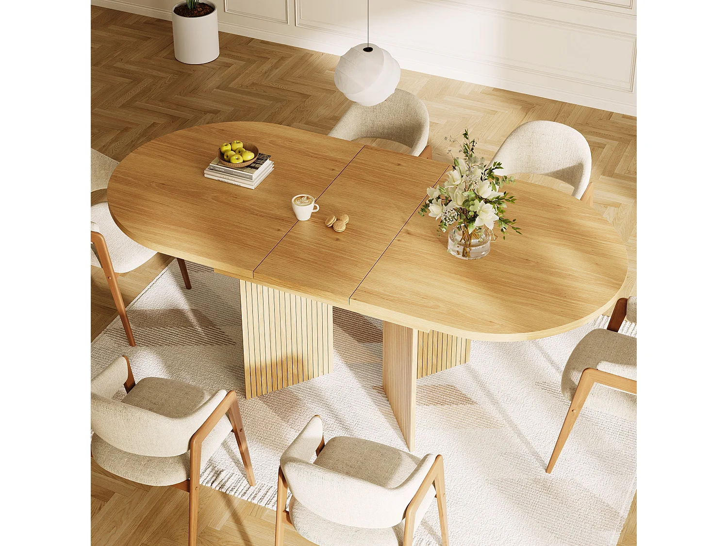 Uitschuifbare eettafel - 120/160 x 80 x 75 cm - voor 4 tot 6 personen - minimalistische stijl - met opbergruimte - MDF - naturel