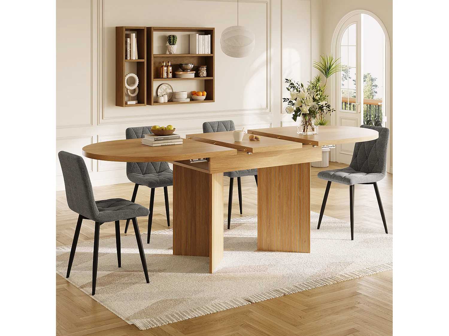 Uitschuifbare eettafel - 120/160 x 80 x 75 cm - voor 4 tot 6 personen - minimalistische stijl - met opbergruimte - MDF - naturel