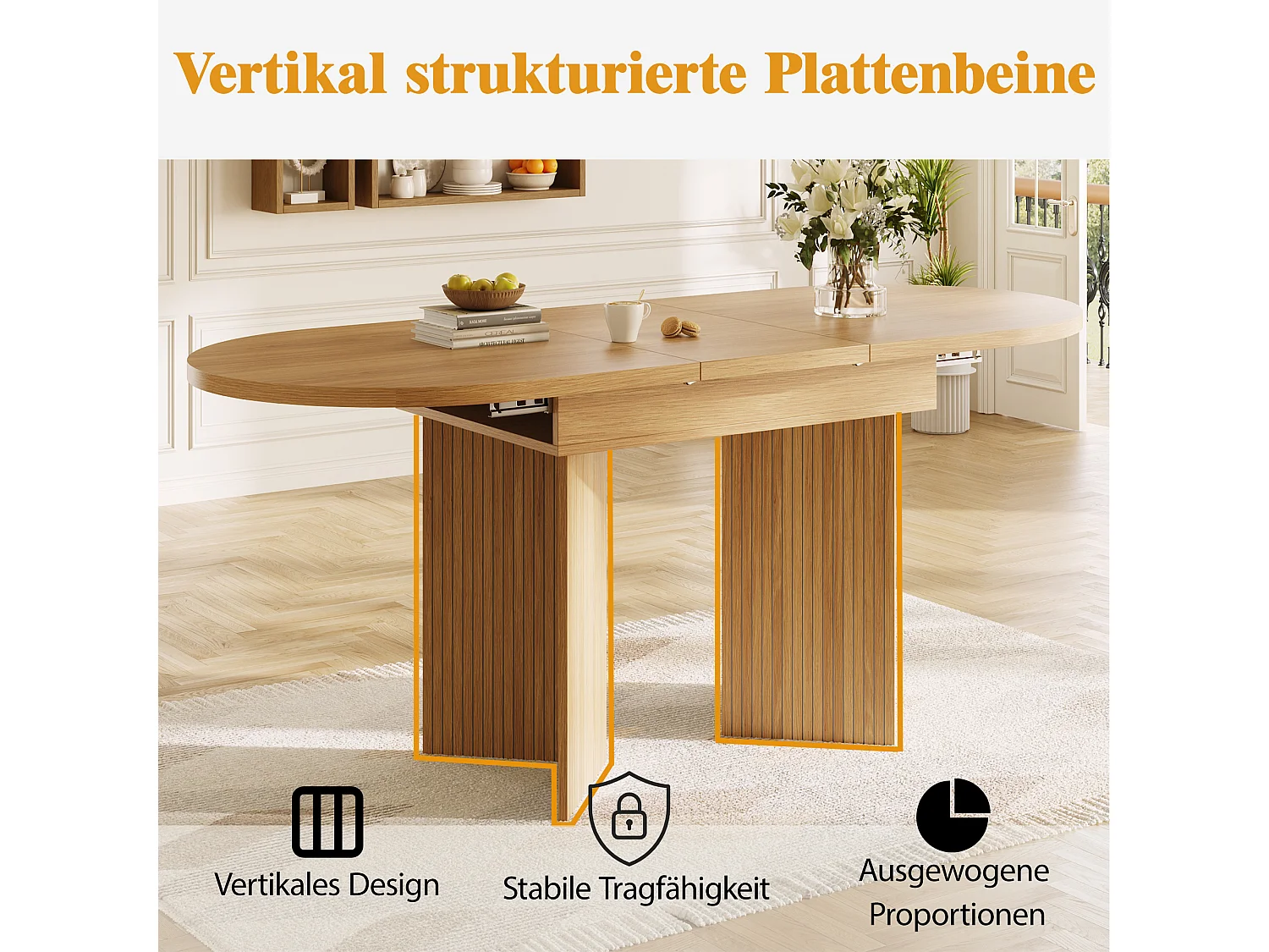 Uitschuifbare eettafel - 120/160 x 80 x 75 cm - voor 4 tot 6 personen - minimalistische stijl - met opbergruimte - MDF - naturel