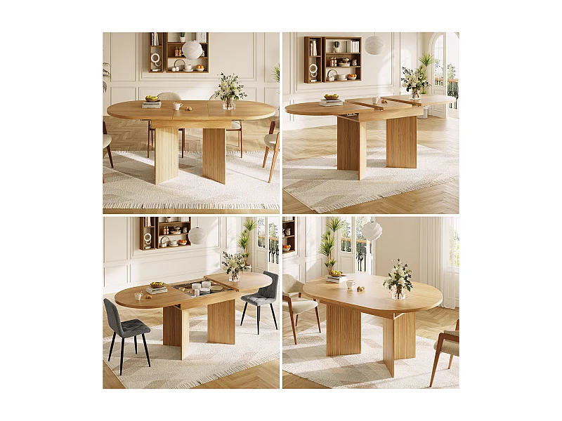 Uitschuifbare eettafel - 120/160 x 80 x 75 cm - voor 4 tot 6 personen - minimalistische stijl - met opbergruimte - MDF - naturel