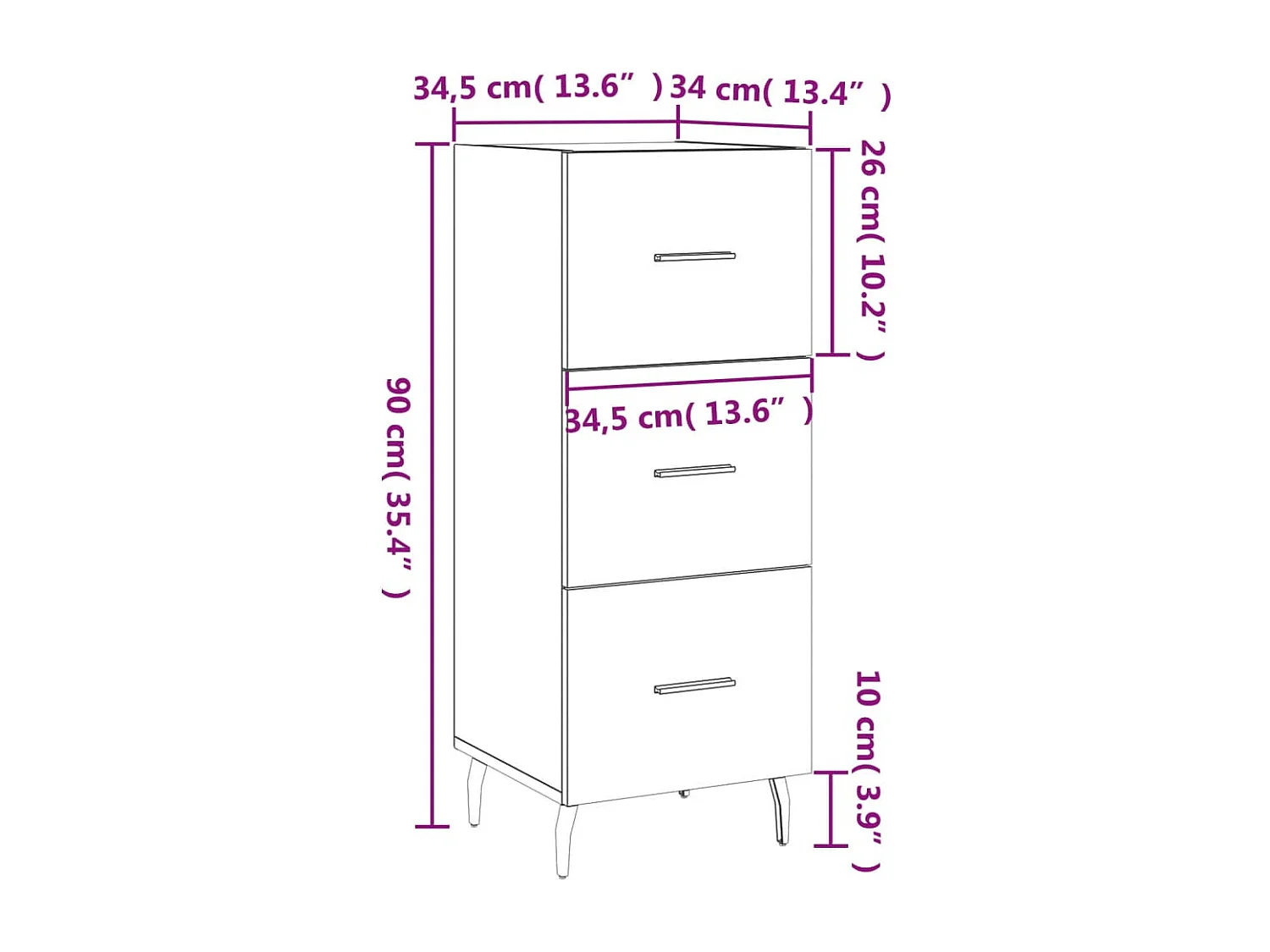 Credenza Bianco Lucido 34,5x34x90 cm in Legno Multistrato