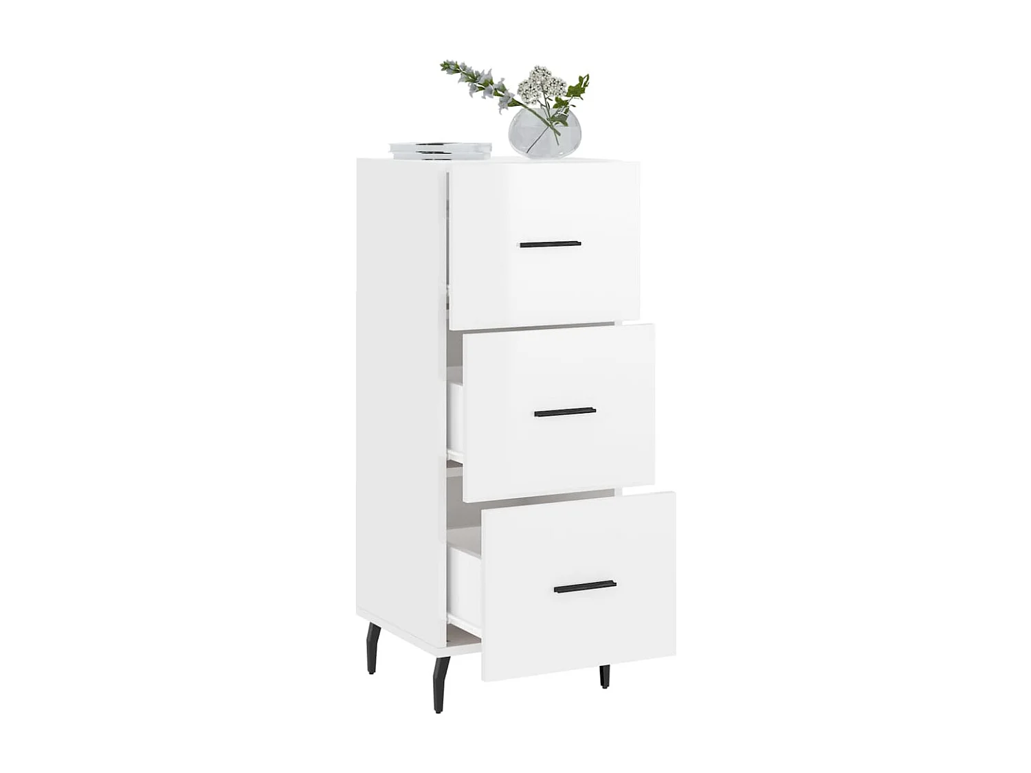 Credenza Bianco Lucido 34,5x34x90 cm in Legno Multistrato