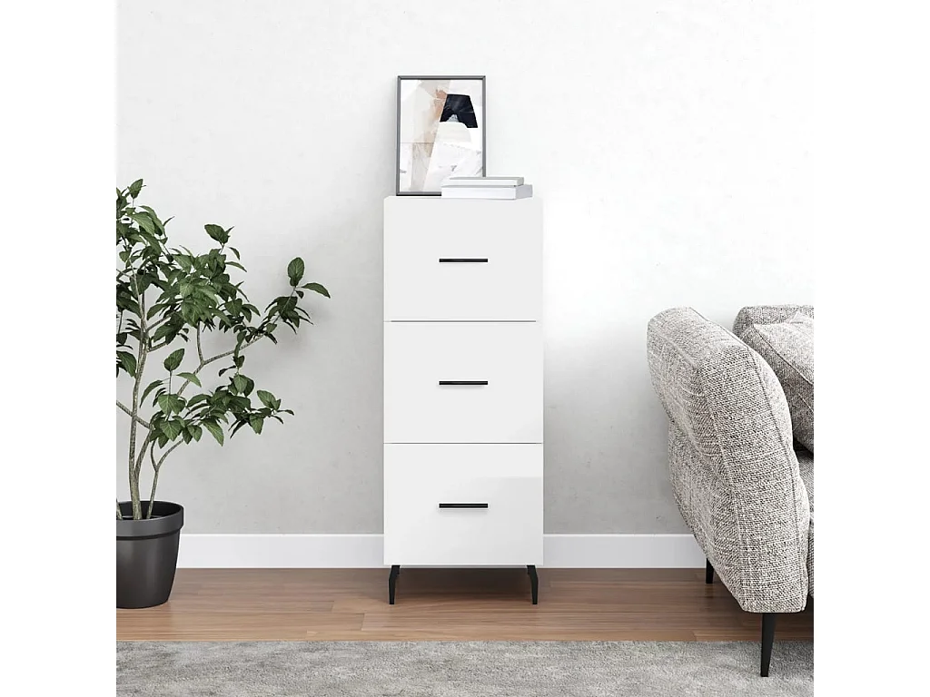 Credenza Bianco Lucido 34,5x34x90 cm in Legno Multistrato