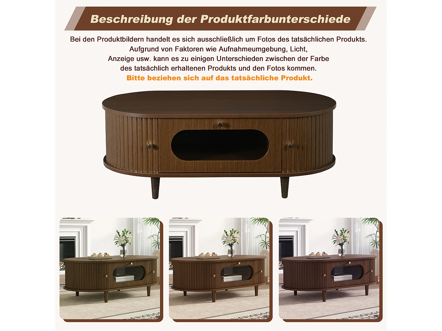 Table basse de salon - 100 x 50 x 36 cm - avec 1 tiroir + portes coulissantes - MDF - marron