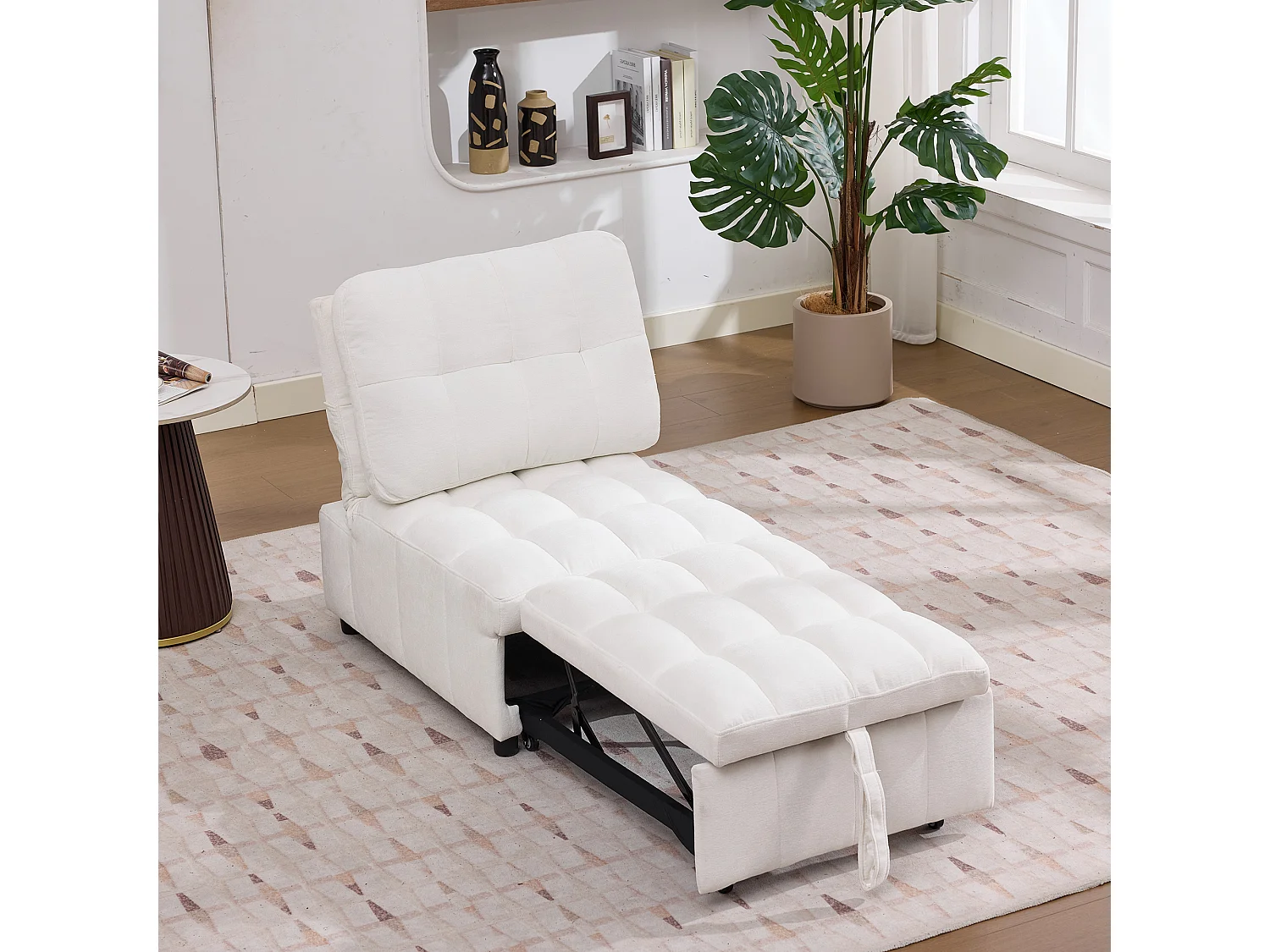 Canapé-lit convertible - 68 x 95 x 76 cm - avec dossier réglable + profondeur d'assise ajustable  - tissu - blanc