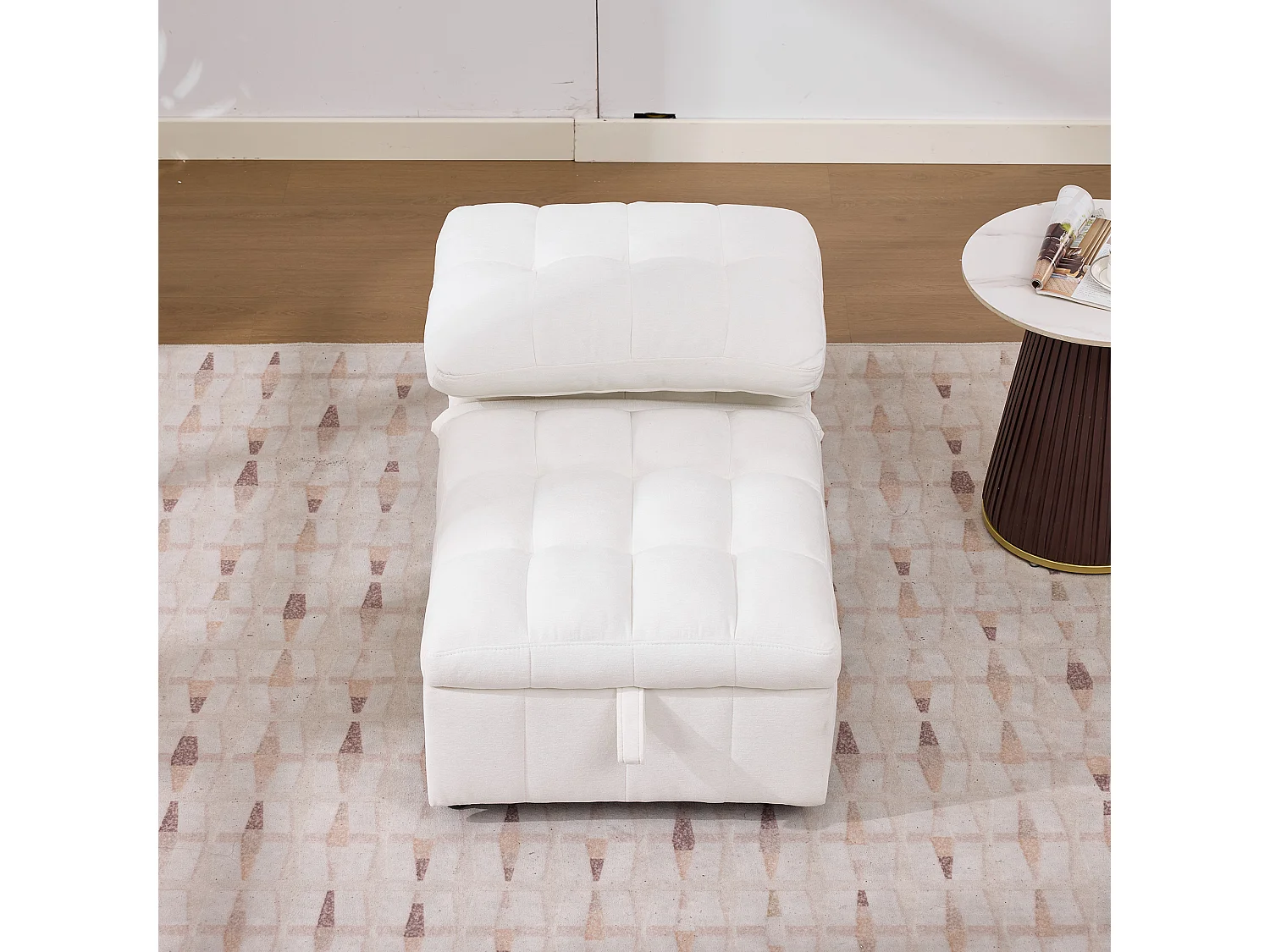 Canapé-lit convertible - 68 x 95 x 76 cm - avec dossier réglable + profondeur d'assise ajustable  - tissu - blanc