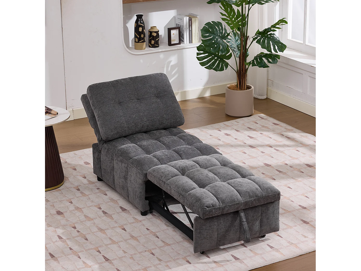 Canapé-lit convertible - 68 x 95 x 76 cm - avec dossier réglable + profondeur d'assise ajustable  - tissu - gris
