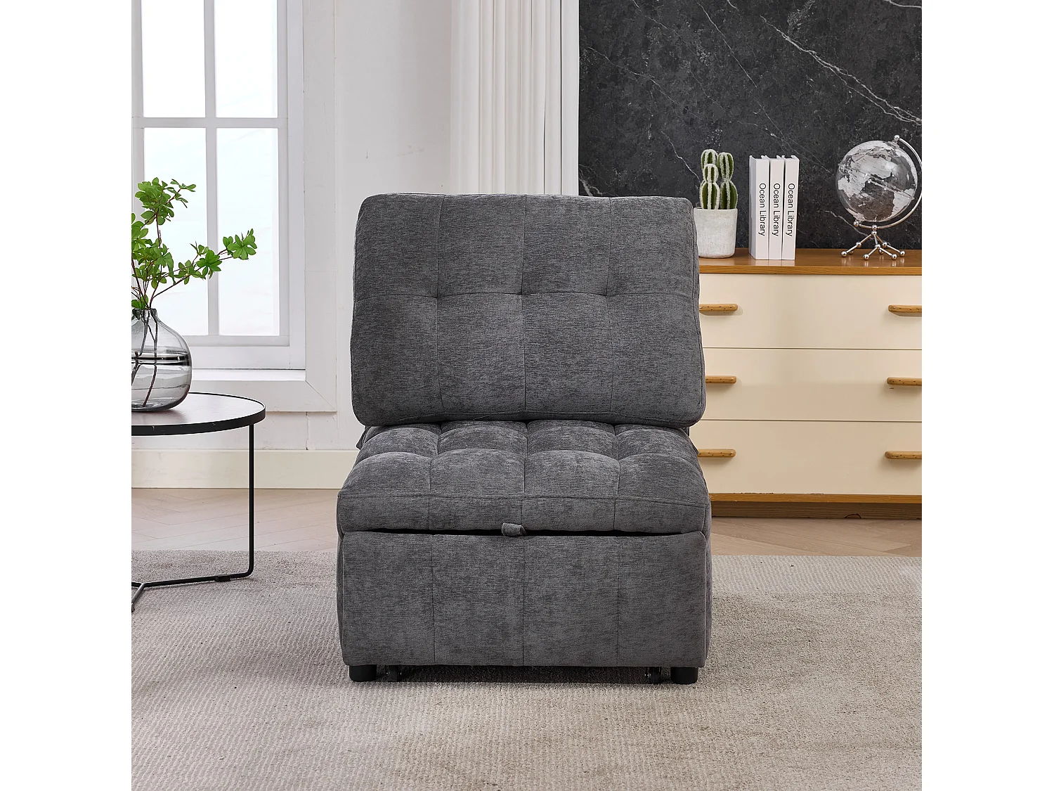 Canapé-lit convertible - 68 x 95 x 76 cm - avec dossier réglable + profondeur d'assise ajustable  - tissu - gris