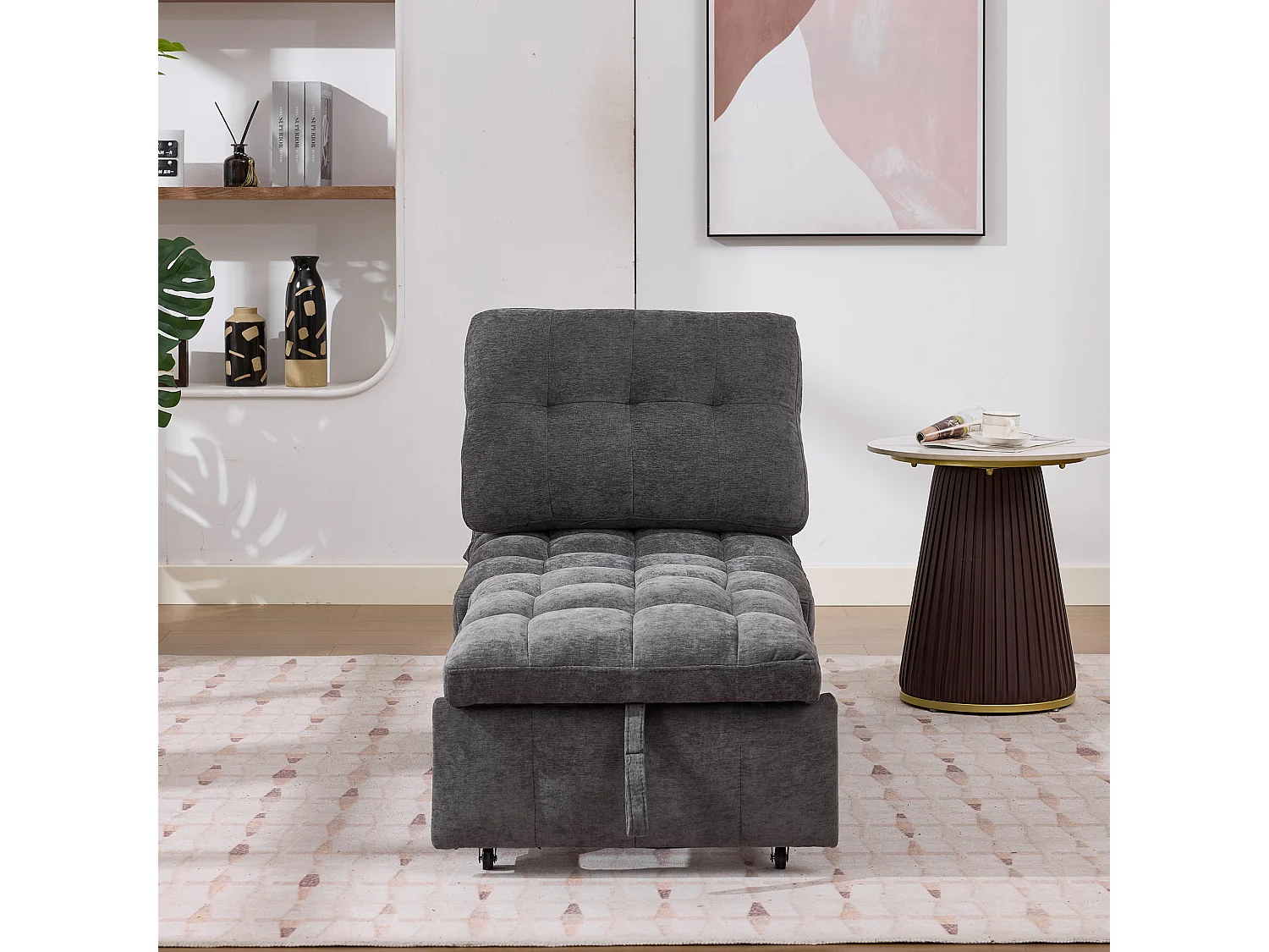 Canapé-lit convertible - 68 x 95 x 76 cm - avec dossier réglable + profondeur d'assise ajustable  - tissu - gris