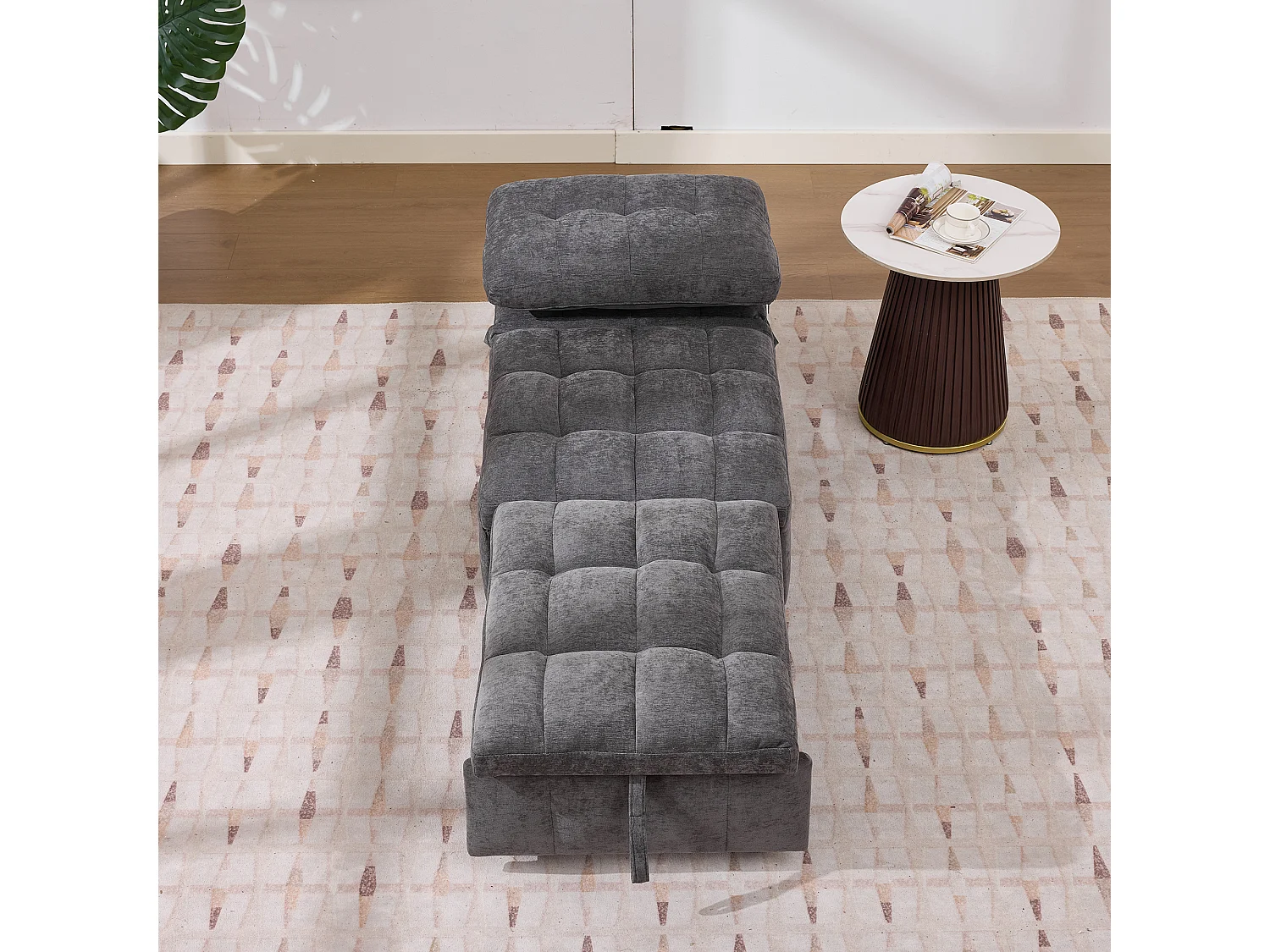 Canapé-lit convertible - 68 x 95 x 76 cm - avec dossier réglable + profondeur d'assise ajustable  - tissu - gris