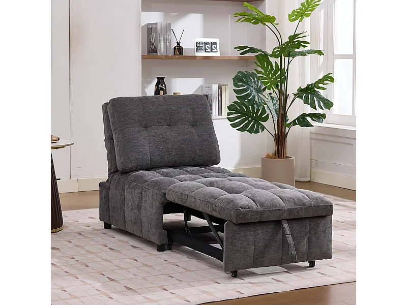 Schlafsofa – 68 x 95 x 76 cm – mit verstellbarer Rückenlehne und Sitztiefe – Stoff – grau