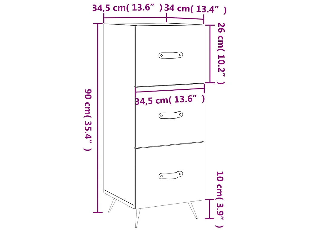 Buffet Sonoma gris 34,5x34x90 cm Bois d'ingénierie
