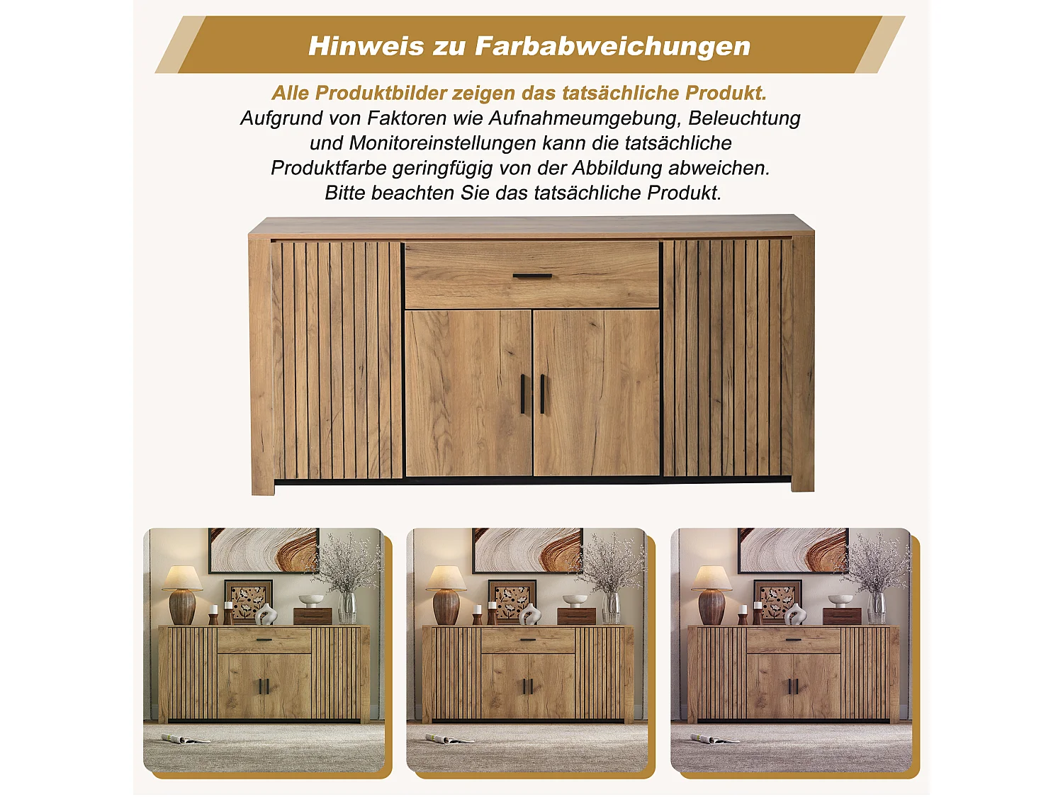 Buffet de salon - 160 x 40 x 75 cm - avec 4 portes + 1 tiroir - meuble de salle à manger - aggloméré - naturel