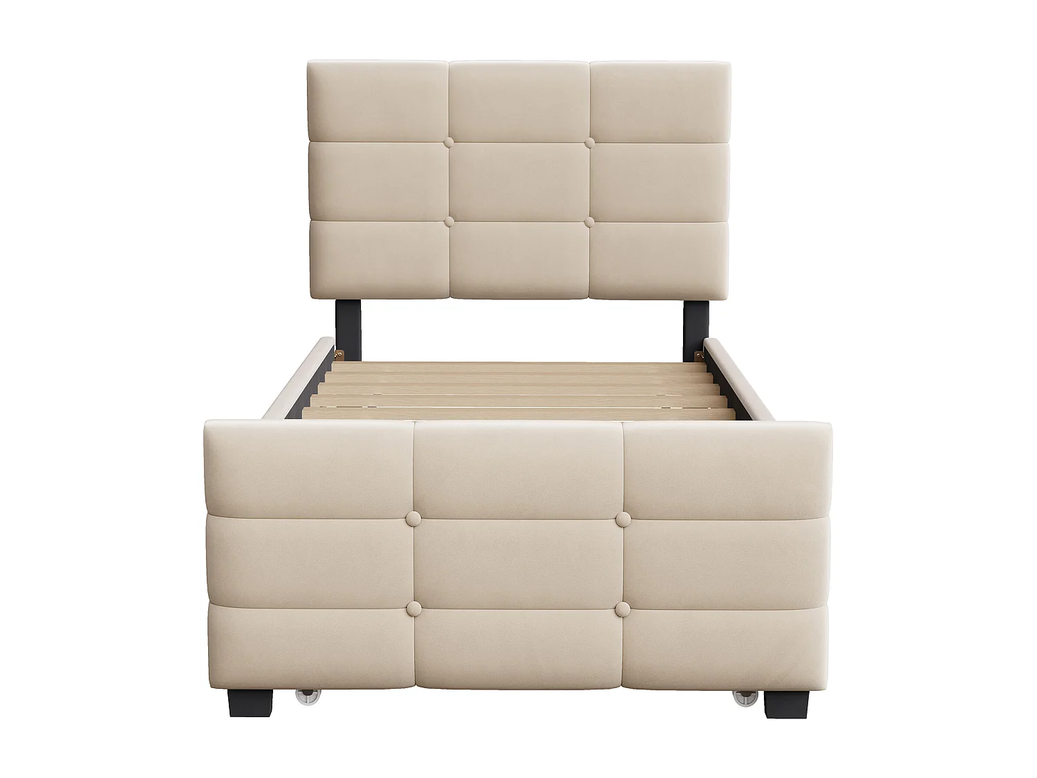 Letto imbottito per bambini - 90 x 190 cm - con letto estraibile 90 x 190 + testiera - MDF + Metallo + Velluto - beige