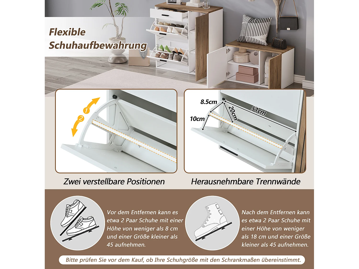 Vestiaire 5 pièces - avec meuble à chaussures + banc à chaussures + miroir + porte-manteau (4 crochets) - aggloméré - blanc