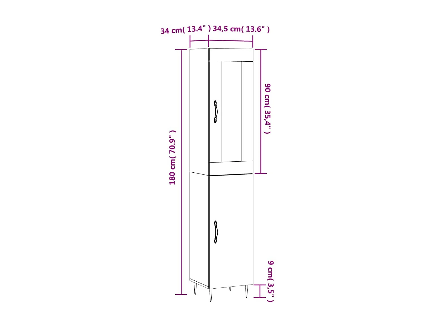 Buffet haut Gris béton 34,5x34x180 cm Bois d'ingénierie