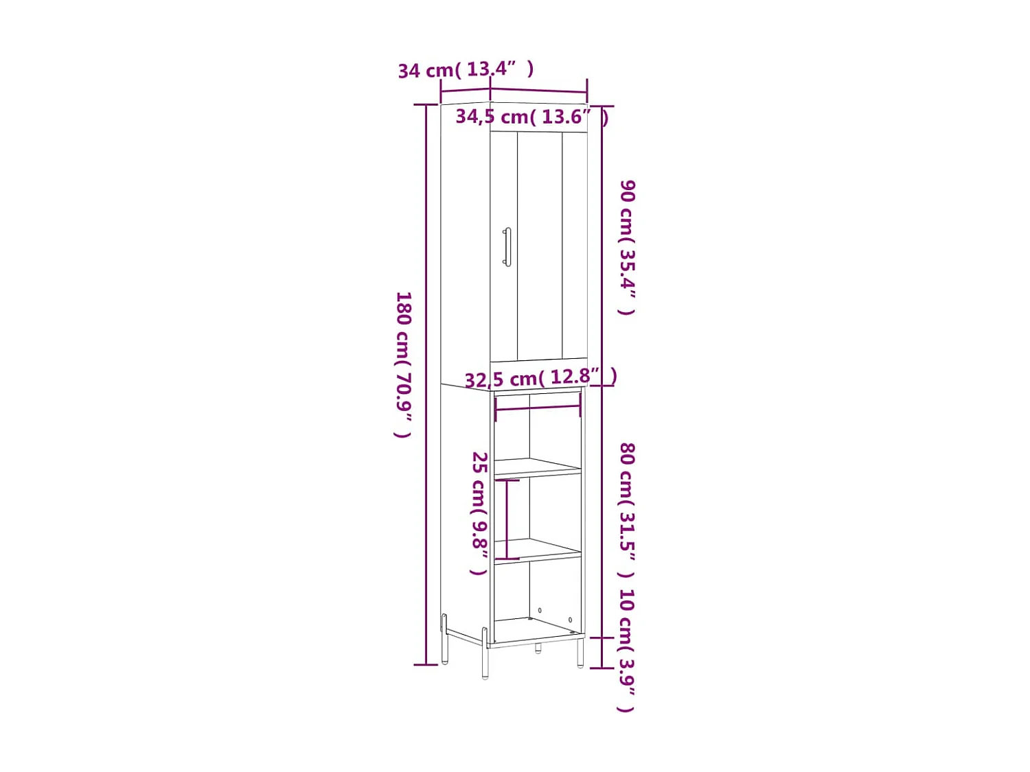 Highboard Betongrau 34,5x34x180 cm Holzwerkstoff