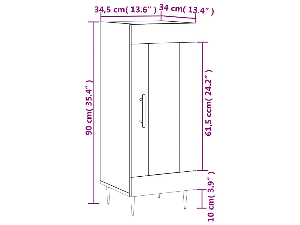Buffet Blanc brillant 34,5x34x90 cm Bois d'ingénierie