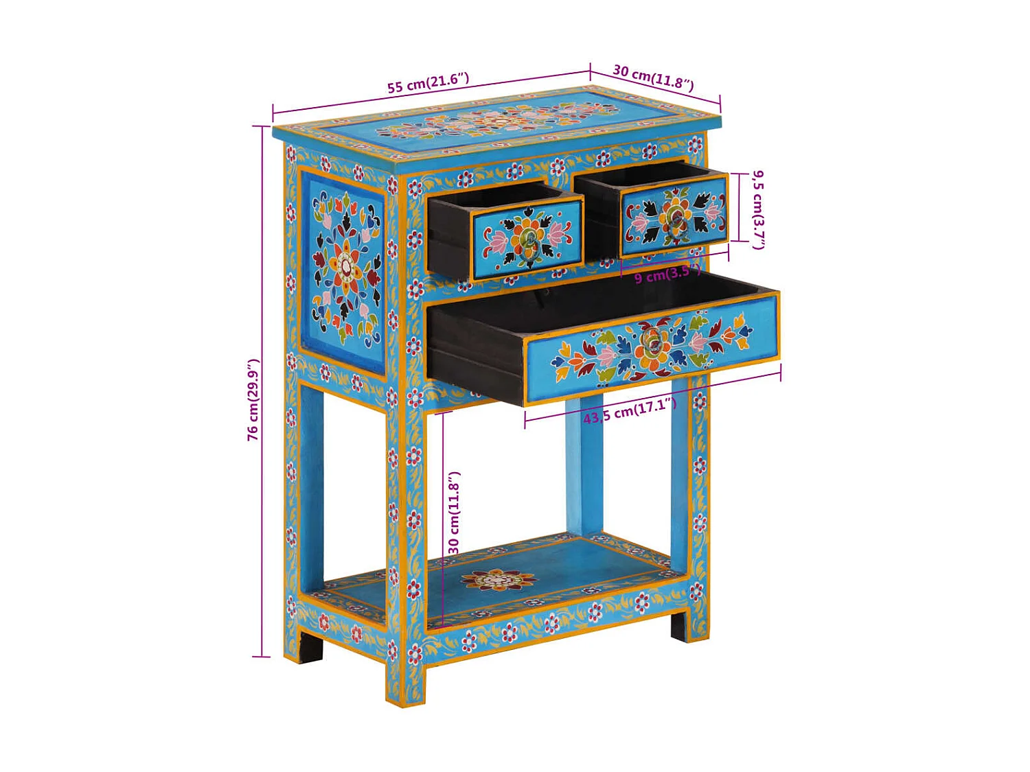Buffet turquoise 55x30x76 cm bois massif de manguier