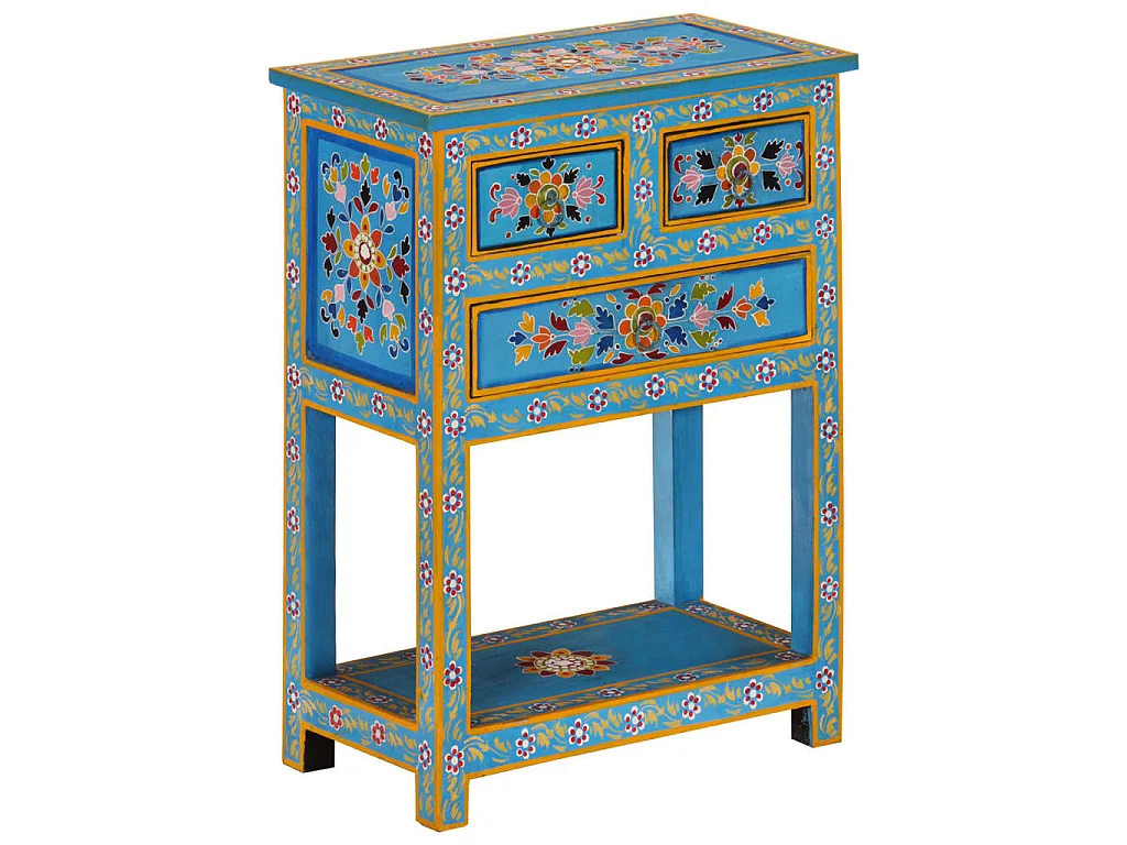 Credenza Turchese 55x30x76 cm in Legno Massello di Mango