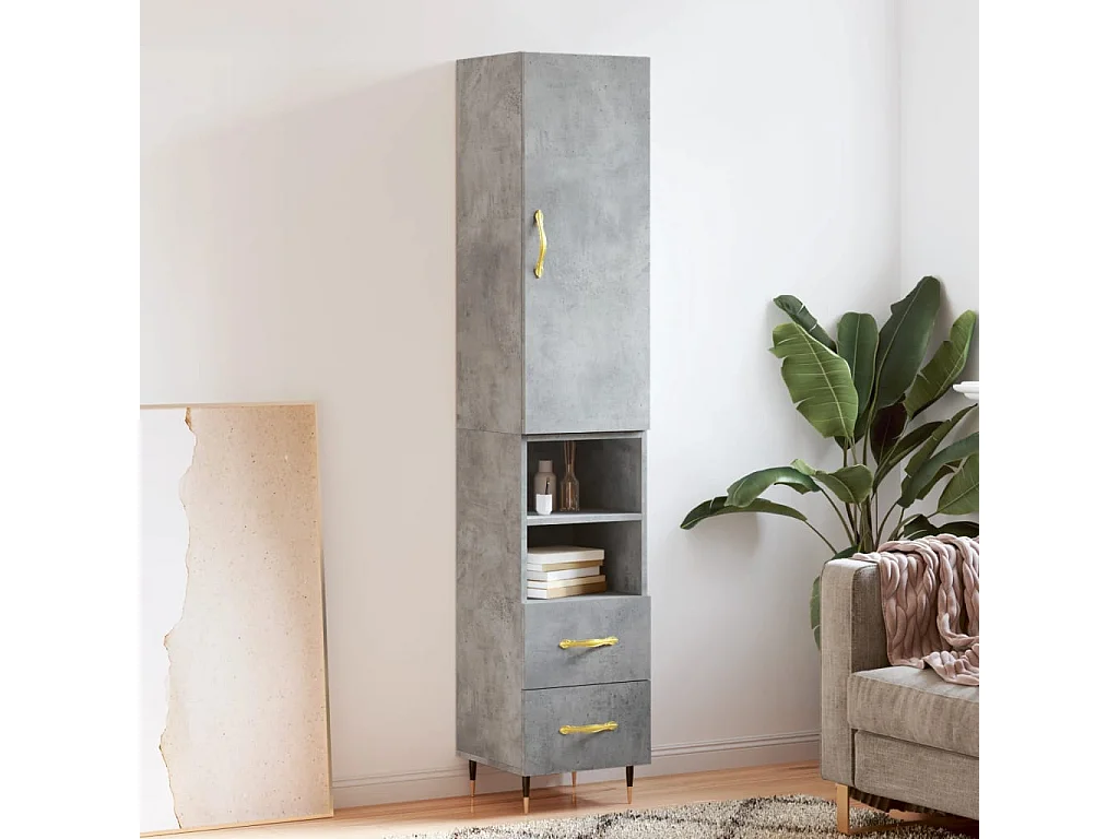 Buffet haut Gris béton 34,5x34x180 cm Bois d'ingénierie