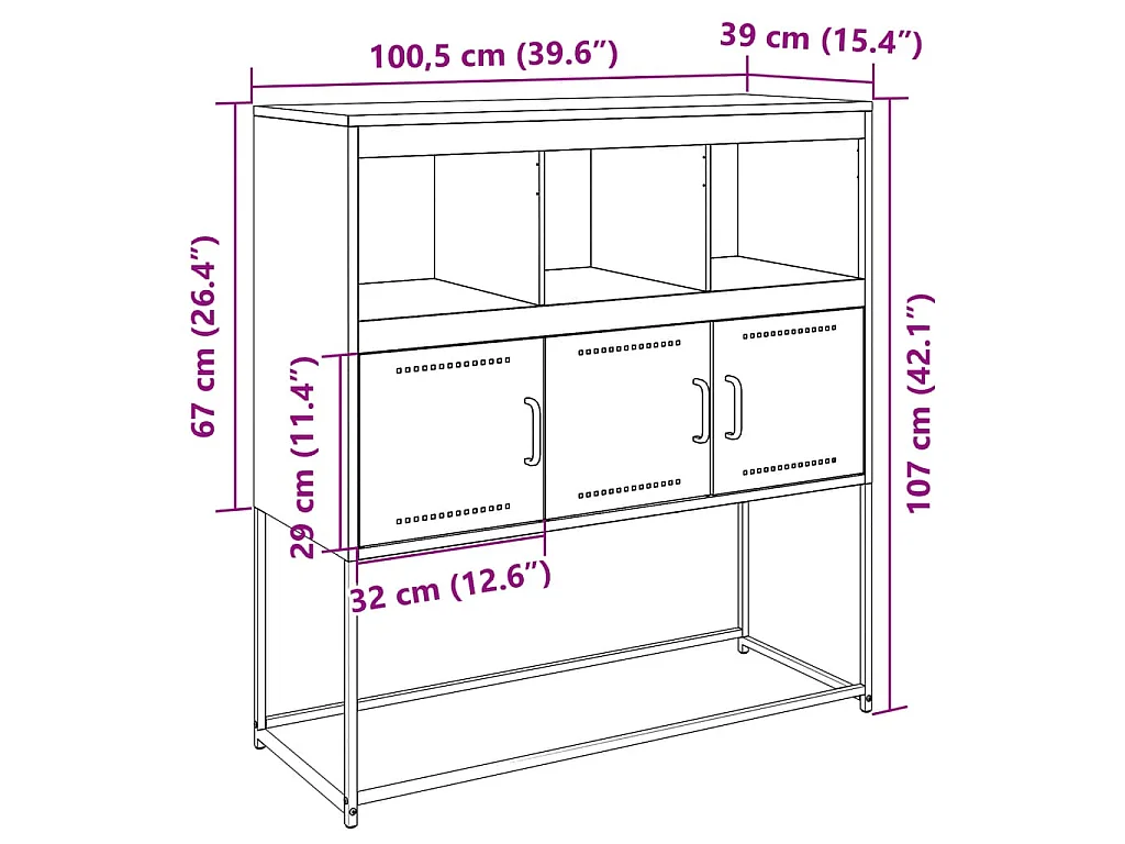 Buffet noir 100,5x39x107 cm acier