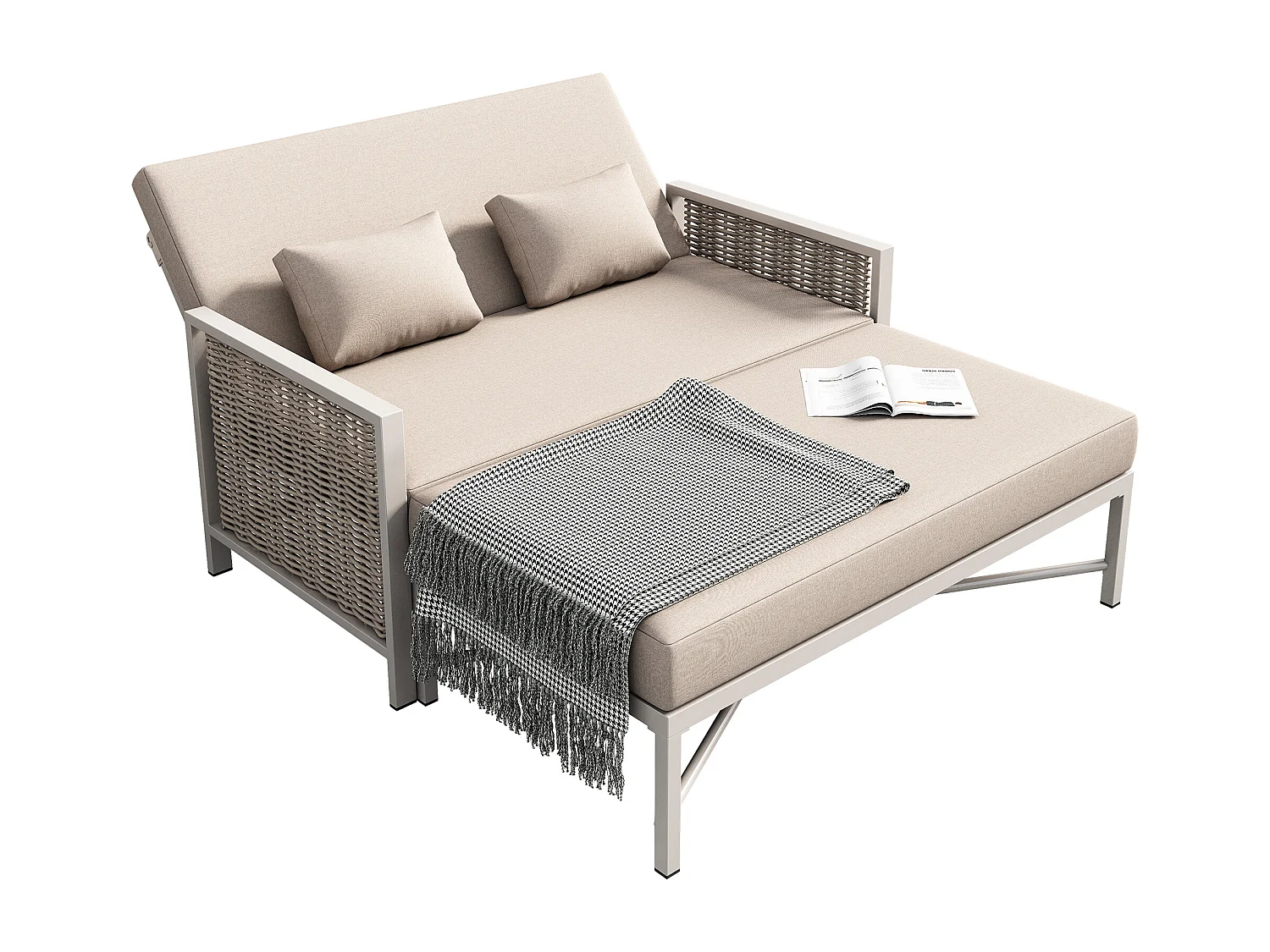 Canapé de jardin 2 places - 151.3 x 131.5 x 91 cm - canapé avec dossier réglable + repose-pieds rétractable - Polyester - beige