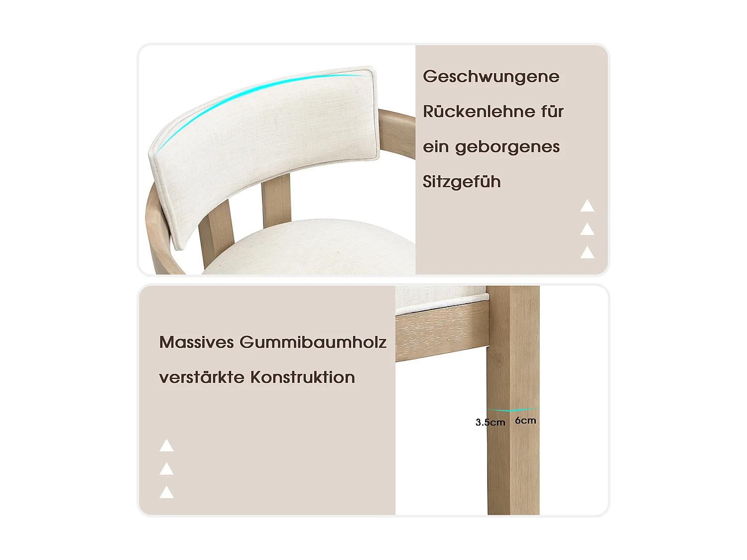 Set van 2 massief houten eetkamerstoelen - 57,5 x 60,5 x 78,5 cm - moderne stijl - linnen - naturel