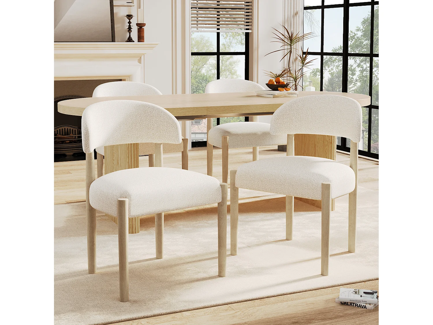 Set van 2 massief houten eetkamerstoelen - 58 x 58 x 78 cm - moderne stijl - ademend - gekrulde afwerking - naturel