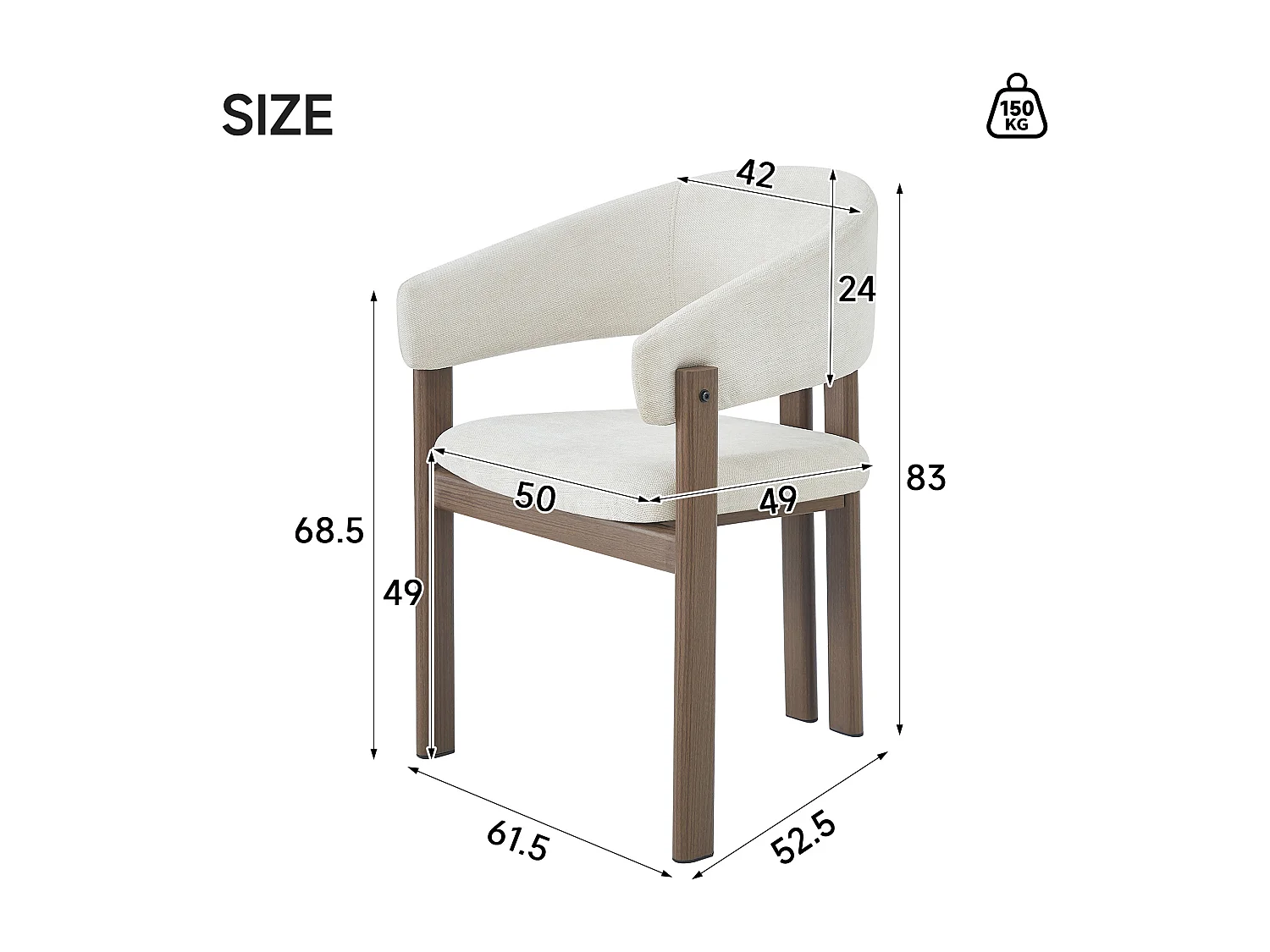 Set van 6 metalen eetkamerstoelen met houtlook - 61,5 x 52,5 x 83 cm - moderne stijl - linnen bekleding - beige + bruin