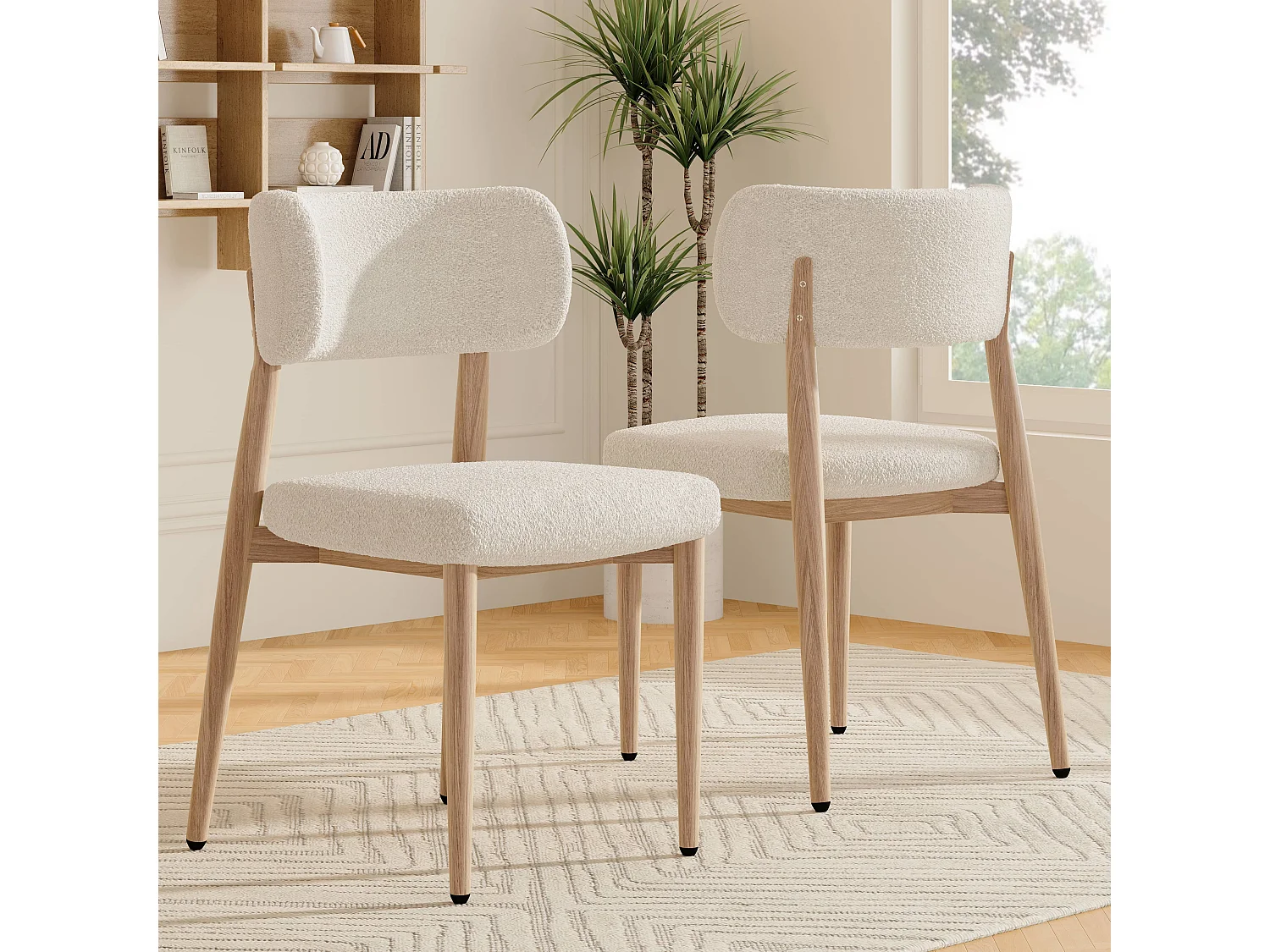 Set van 6 metalen eetkamerstoelen met houtnerfstructuur - 50 x 53 x 84 cm - moderne stijl - gekrulde afwerking - naturel