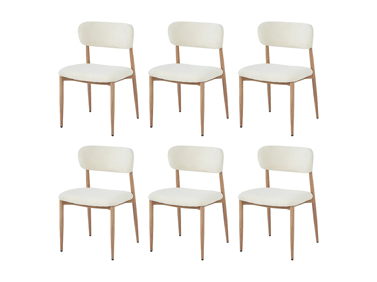 Set van 6 metalen eetkamerstoelen met houtnerfstructuur - 50 x 53 x 84 cm - moderne stijl - gekrulde afwerking - naturel