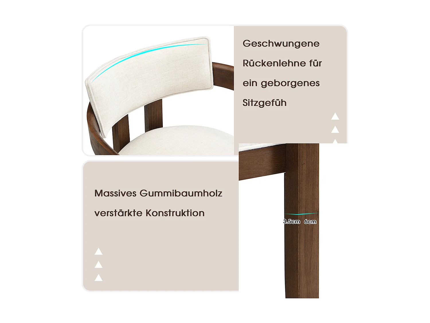 Set van 2 massief houten eetkamerstoelen - 57,5 x 60,5 x 78,5 cm - moderne stijl - linnen - bruin