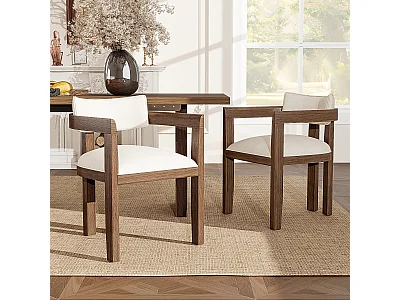 2er-Set Esszimmerstühle aus Massivholz – 57,5 x 60,5 x 78,5 cm – moderner Stil – Leinen – braun