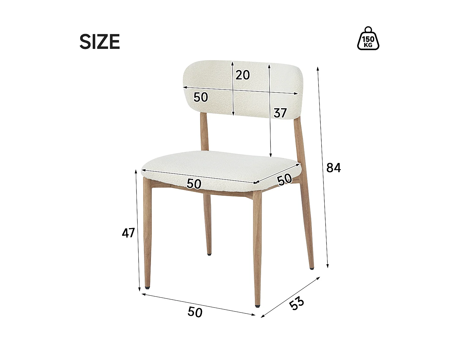 Set van 4 metalen eetkamerstoelen met houtnerfstructuur - 50 x 53 x 84 cm - moderne stijl - gekrulde afwerking - naturel