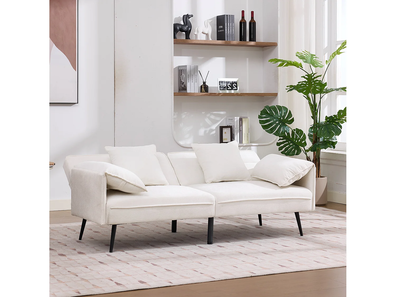 Tweezits slaapbank - 167,5 x 73 x 70 cm - Verstelbare rugleuning in 3 standen (100°–180°) - Stof - wit