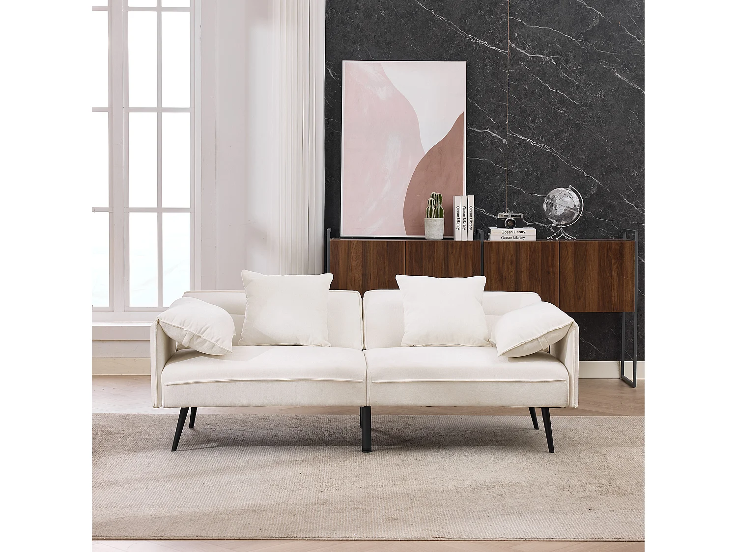 Tweezits slaapbank - 167,5 x 73 x 70 cm - Verstelbare rugleuning in 3 standen (100°–180°) - Stof - wit