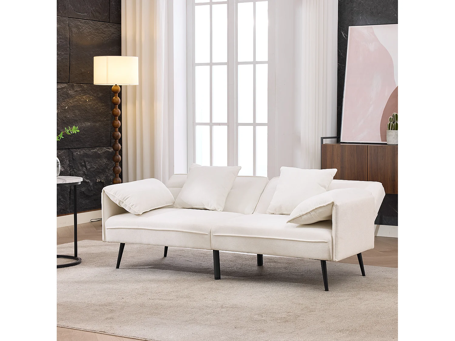 Tweezits slaapbank - 167,5 x 73 x 70 cm - Verstelbare rugleuning in 3 standen (100°–180°) - Stof - wit