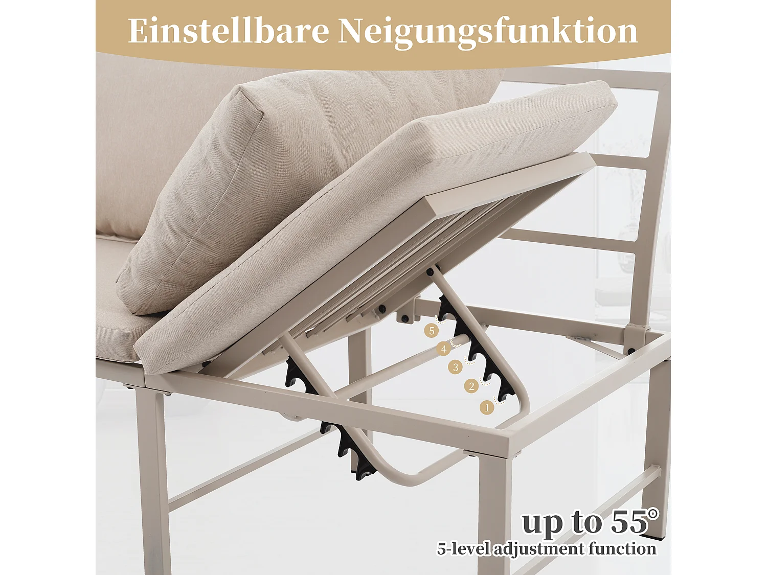 Ensemble de mobilier de jardin - 173 x 69 x 82 cm - canapé 3 places inclinable réglable + table - métal + Polyester - kaki