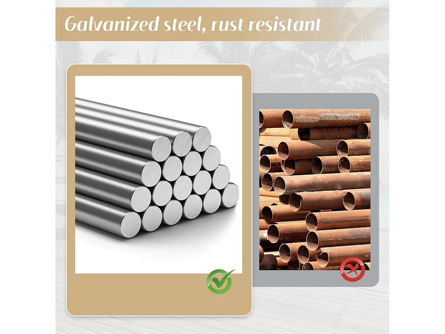 Ensemble de mobilier de jardin - 173 x 69 x 82 cm - canapé 3 places inclinable réglable + table - métal + Polyester - kaki